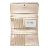 Billetera Guess modelo Lyndi, color borgoña y beige, con textura símil reptil y logo de la marca en el frente.