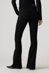Pantalón de jean negro de tiro alto y corte flare.