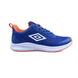 Championes de running Umbro azules con detalles en naranja y logo blanco en el lateral.