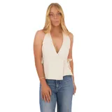 Remera blanca con escote halter cruzado y lazo lateral.