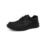 Zapato de vestir negro de cuero con cordones y suela de goma.