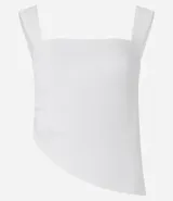 Blusa de bretel ancho confeccionada en bengalina con viscosa certificada, con escote cuadrado, fruncido en el lateral y bajo asimétrico.