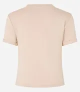 Blusa de viscosa color verde, con cuello redondo y manga corta con detalle plegado.