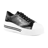 Championes casuales de mujer color beige, con plataforma blanca y cordones al tono.