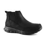 Bota Chelsea Skechers Synergy Easy para mujer, color negro, con capellada de microfibra, plantilla Skechers Air-Cooled Memory Foam y suela flexible.
