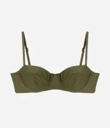 Top de bikini verde oliva con tirantes finos y copas con aro.