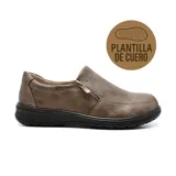 Zapato casual Korium Confort Katie color marrón con plantilla de cuero y cierre de cremallera lateral.