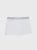 Boxer blanco de algodón con cintura elástica gris con la marca Forum estampada.