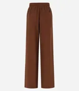Pantalón pantalona marrón de viscolino, con cintura elástica, bolsillos laterales y lazo ajustable en la cintura.