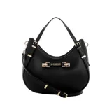 Cartera Guess Lefia Chica color negro con correa de hombro y correa bandolera ajustable y extraíble. El logo de Guess está en la parte delantera.