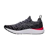 Championes de running Asics Gel-Cumulus 23 MK, para hombre. Capellada de malla tejida en tonos de gris y negro, con logo Asics en blanco y detalles en rojo.