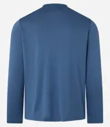 Remera deportiva azul para hombre, modelo comfort, confeccionada en tejido de poliéster con tecnología Dry, cuello redondo y mangas largas.