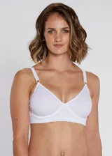 Soutien blanco de microfibra sin costuras, con aro y breteles regulables.