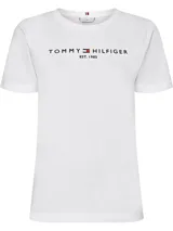 Remera blanca de algodón con cuello redondo y logo de Tommy Hilfiger estampado en el pecho.