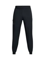 Pantalón deportivo negro para hombre, marca Under Armour, modelo UA Unstoppable. Confeccionado con tejido técnico repelente al agua, elástico y duradero. Corte ajustado con puños elásticos y bolsillos laterales con cierre.