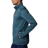 Campera polar Columbia Park View Fleece, color azul jaspeado, con cierre frontal completo, cuello alto, bolsillos laterales con cierre y bolsillo en el pecho con cierre vertical en color verde lima. Cuenta con tecnología Omni-Wick, puños elásticos con orificios para pulgares y protector de barbilla.