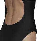 Traje de baño Adidas de una pieza, color negro con logo de la marca en blanco.