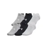 Pack de seis pares de medias Under Armour Essential, tres pares de color gris, dos pares de color negro y un par de color blanco.