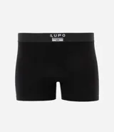 Calzoncillo bóxer negro de algodón y elastano, con cintura elástica negra con el logo de la marca Lupo en blanco.