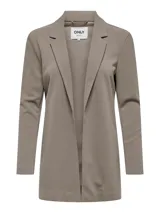 Blazer color gris topo, de corte recto, con solapas y mangas largas.