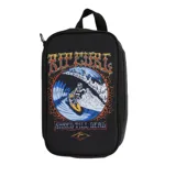 Lunchera negra de Rip Curl con diseño gráfico de surf y cierre superior.