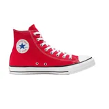 Championes de caña alta Converse Chuck Taylor All Star, color rojo, con cordones blancos y suela de goma blanca con línea negra. Logo de Converse All Star en el lateral interior.