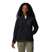 Campera polar Columbia color crema, con cierre frontal completo, cuello alto, bolsillos laterales y bolsillo en el pecho con cierre de velcro.