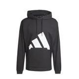 Canguro Adidas Essentials Logo negro con capucha ajustable con cordones, bolsillo tipo canguro y logo de Adidas estampado en blanco en el pecho.