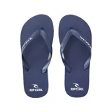 Ojotas azules de goma con logo Rip Curl estampado en la tira.