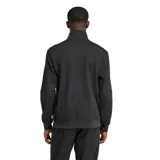 Buzo Adidas Essentials negro de corte clásico, cuello alto con cierre de medio largo, bolsillo tipo canguro y logo bordado en el pecho.