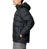 Campera puffer Columbia Fivemile Butte II negra para hombre, con capucha, cierre frontal completo, bolsillos con cierre y logo de la marca en el pecho. Cuenta con tecnología Omni-Heat reflectante y Omni-Shield resistente al agua.