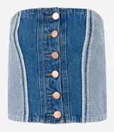 Top strapless de jean con recortes y botones frontales.