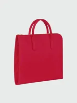 Maletín Longchamp modelo Le Foulonné, color rojo, con doble asa corta y cierre de cremallera.