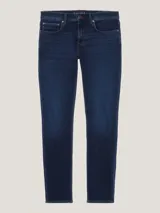Jean azul oscuro de corte extra slim, confeccionado en tejido denim Power Stretch de mezcla de algodón. Cuenta con cierre de cremallera con botón y diseño de cinco bolsillos.