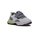 Championes Molekinho para niños, color gris con detalles en verde neón y ajuste con velcro.