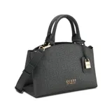 Cartera Guess modelo Easley, color negro con estampado del logo de la marca. Tiene doble asa de mano, correa de hombro ajustable y desmontable, herrajes color níquel, cierre superior y candado decorativo.