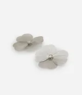 Maxi aros plateados con forma de flor alambrada y centro de strass.