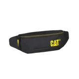 Riñonera negra con logo CAT amarillo estampado en el frente y cierre superior con cremallera amarilla. Cuenta con un bolsillo trasero secreto y correa ajustable.