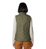 Chaleco acolchado Columbia Heavenly II para mujer, color negro, con forro termorreflectante Omni-Heat™, cuello de felpa forrado de vellón, cierre frontal de dos vías, bolsillos laterales con cremallera y bolsillo interior de seguridad.
