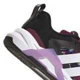 Championes Adidas para mujer, color bordó con estampado floral, detalles en negro, blanco y lila. Presentan las tres tiras clásicas de Adidas en color blanco.