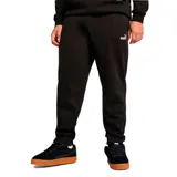 Pantalón de jogging negro de corte recto con logo de Puma estampado en blanco en el muslo izquierdo.