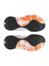 Zapatillas de baloncesto Under Armour modelo GS Lockdown 7, color blanco con detalles en negro y naranja. Presentan el logo de la marca en el lateral y la inscripción 'LD7' en la lengüeta.