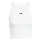Musculosa Adidas ESS RIB TANK de dama, color blanco, corte ajustado, cuello redondo acanalado y espalda cruzada.