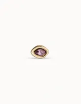 Aro piercing de plata 925 bañada en oro con dije colgante en forma de ojo con cristal amatista.