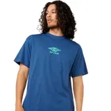 Remera azul de manga corta con logo de Rip Curl estampado en el pecho.