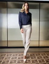 Pantalón de vestir color beige, marca Zac & Rachel, con bolsillos delanteros y traseros.