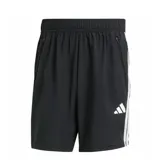 Short deportivo Adidas negro con cintura elástica, bolsillos laterales con cierre y logo de la marca en blanco.