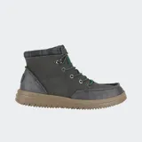 Botas Hey Dude Bradley Classic, color negro con detalles en verde y suela marrón.