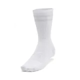 Pack de seis pares de medias deportivas blancas con tres rayas horizontales grises en la parte superior.