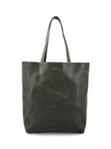 Cartera tipo shopper grande, color verde musgo, con doble asa larga para llevar al hombro y logo de la marca grabado en el frente.